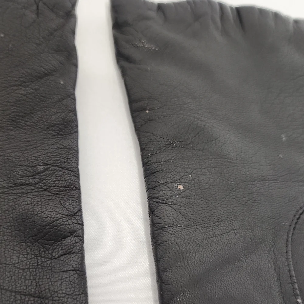Aris Black Leather Cashmere Gloves Size 6 1/2